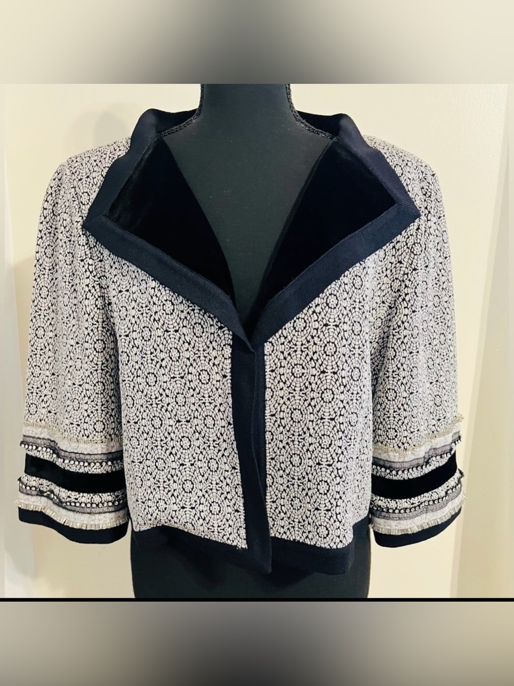Vintage Rare St John Couture Mixed Velvet Lapel Beaded Sleeve Glitter Material